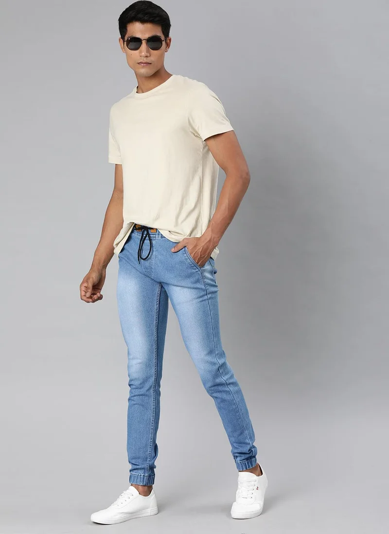 Urbano Fashion  Urbano Fashion Men's Light Blue Slim Fit Washed Jogger Jeans Stretchable for Men | Best Price UAE